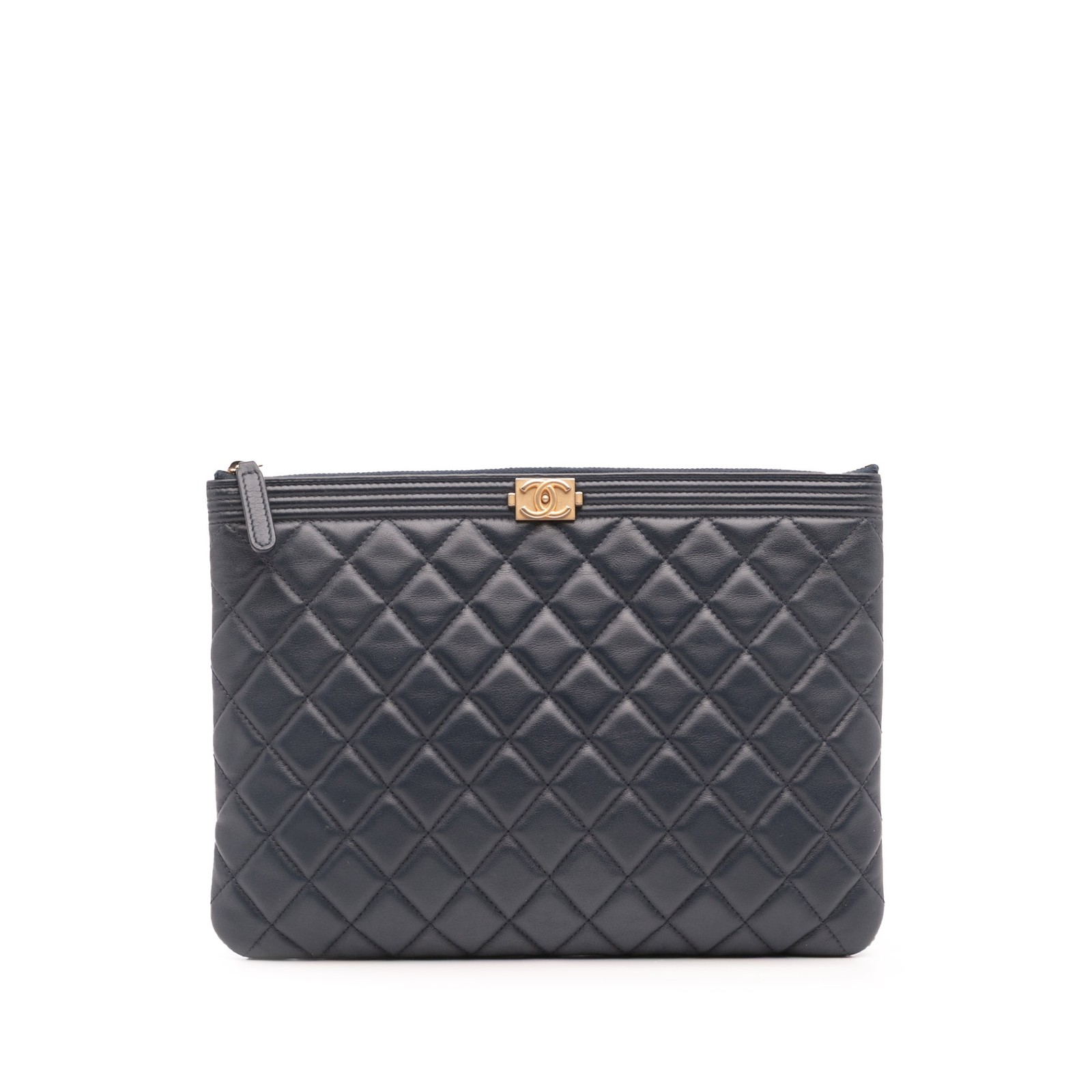 Chanel Medium Quilted Lambskin Boy O Case Clutch Blue Authenticated