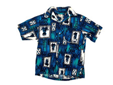 Vtg 50s HUKILAU FASHIONS Blue Barkcloth HONOLULU HAWAIIAN SHIRT Beach Surf Men M