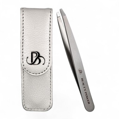 Beauty Power Professional Tweezers in Case - 1 Count (Slant), Matte Gray
