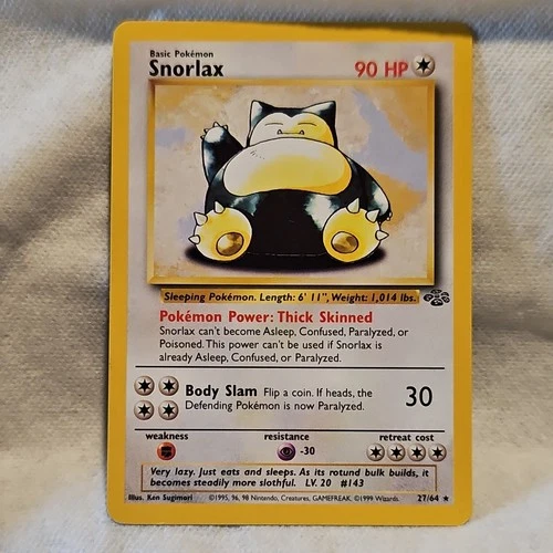 Pokémon Snorlax Jungle 27/64 Regular Rare 90 HP Basic English Wizards 1999