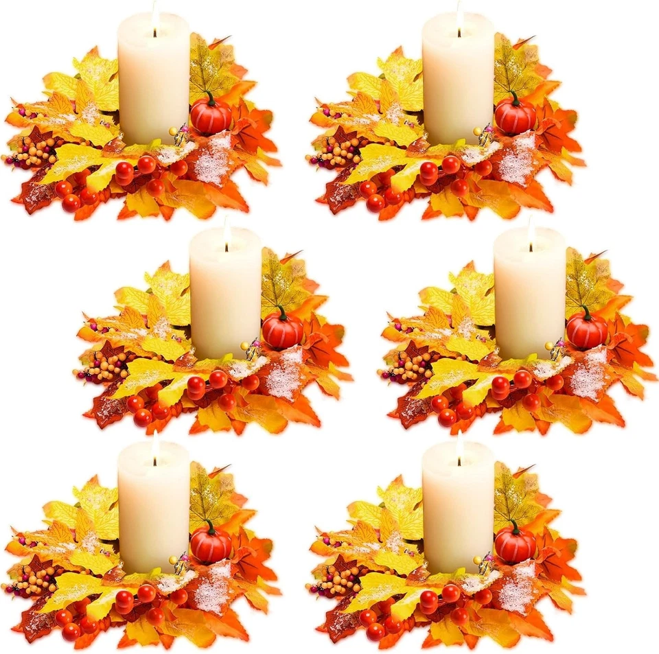 Thanksgiving Pumpkin Maple Candle Rings Set – Autumn Decor for All Occasions - Image 3 of 4