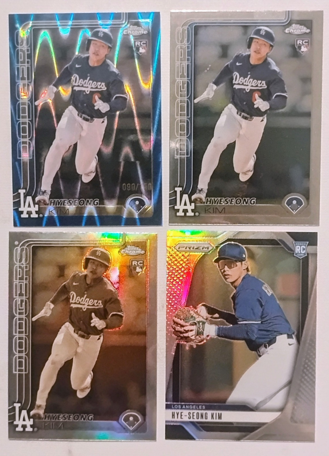 2025 Topps Chrome HYESEONG KIM Blue Raywave #90/150 (RC) #152 Dodgers PLUS 3 RC