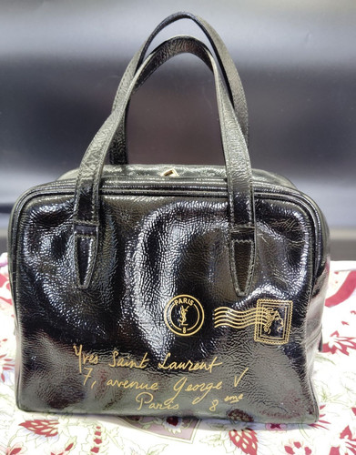 [Exc+4] Yves Saint Laurent Y-mail Black/Gold Patent Leather Enamel Tote Bag