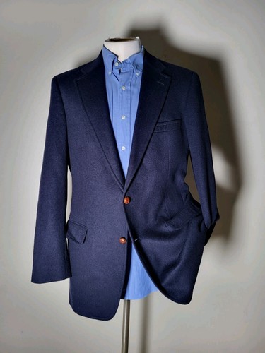 40L Vintage Chaps Ralph Flannel Wool Tweed Blue Tweed Knot Button Jacket Blazer - Picture 2 of 9