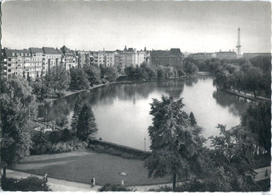 Hans-Hartz-AK BERLIN Lietzensee, Wohnbauten, Blick zum Funkturm 50er