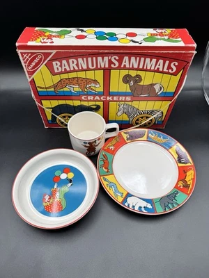 Vintage 60er-70er Jahre Nabisco Barnum’s Animal Crackers Kinder Geschirrset 3-teilig Und Box - Bild 1 von 4
