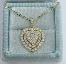 1.40Ct Lab Created Diamond Round Heart Pendant 14K Yellow Gold Silver Plated