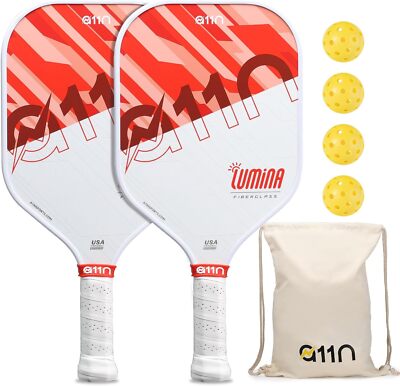 A11N Pickleball Paddles Set of 2 Fiberglass Surface Rackets with 4 Pickleball Ba