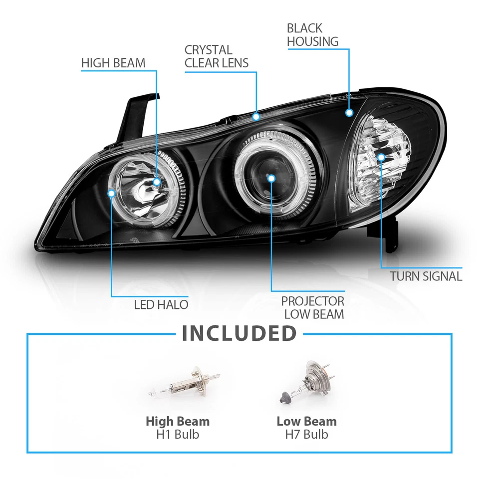 [Dual LED Halo] For 2000 2001 Infiniti I30 Black Projector Headlights Pair - Image 4 of 4