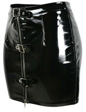 Women Shiny Black Wet Leather Mini Skirt Nightclub Dominatrix style