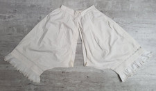 Antique Split Leg Bloomers Open Crotch Pantaloons White Cotton Crochet Lace - XS