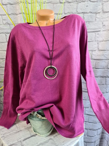 Sheego Damen Pullover Rot Weiß Gestreift Langarm Gr. 40/42 - 56/58