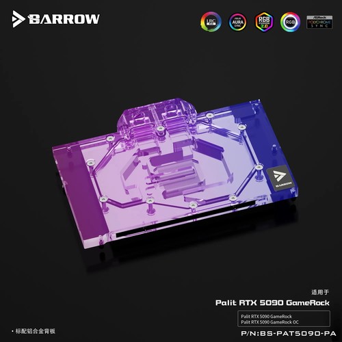 Barrow GPU Water Block Utilisation pour Palit RTX 5090 GameRock OC BS-PAT5090-PA - Photo 5/21
