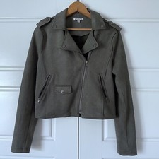 Rag Poets Womens Faux Suede Jacket Size Small Sage Green Moto Cropped Biker