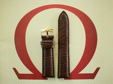 GOLD BUCKLE 22MM BROWN CROCO LEATHER RACERS AVIATORS WATCH BAND STRAP FOR OMEGA