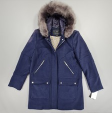 Carolina Cavour Womens Coat Navy Blue Medium Faux Fur Hooded Wool Blend Jacket