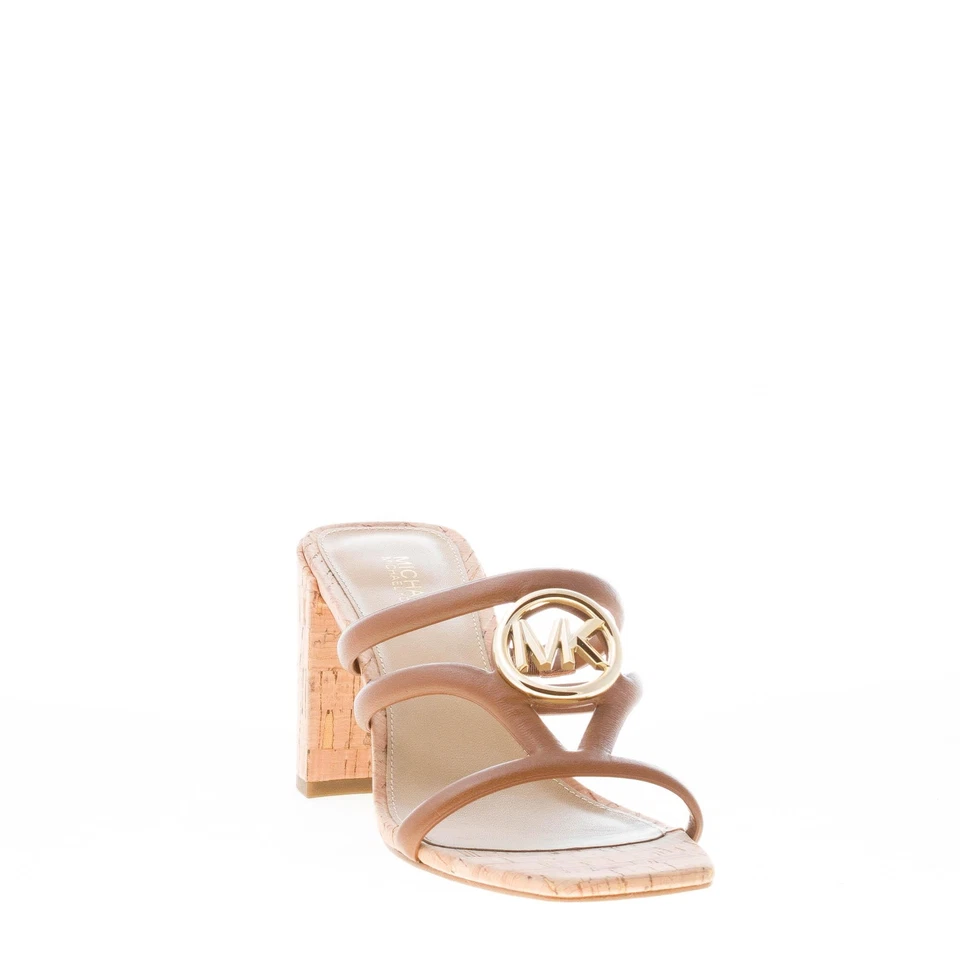 MICHAEL KORS damen schuhe Hampton braun leder slide sandale gold plakette - Bild 2 von 4