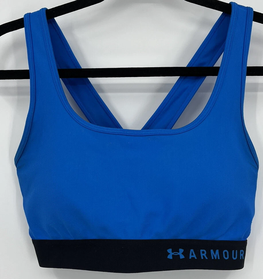 Padded Under Armour Sports Bra Size Large Blue Black Cross Back Removable  Pads