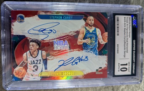 2023-24 NBA Hoops Art Signatures Stephen Curry & Keyonte George Auto CGC 10 Pop1