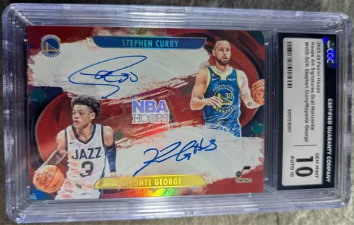 2023-24 NBA Hoops Art Signatures Stephen Curry & Keyonte George Auto CGC 10 Pop1
