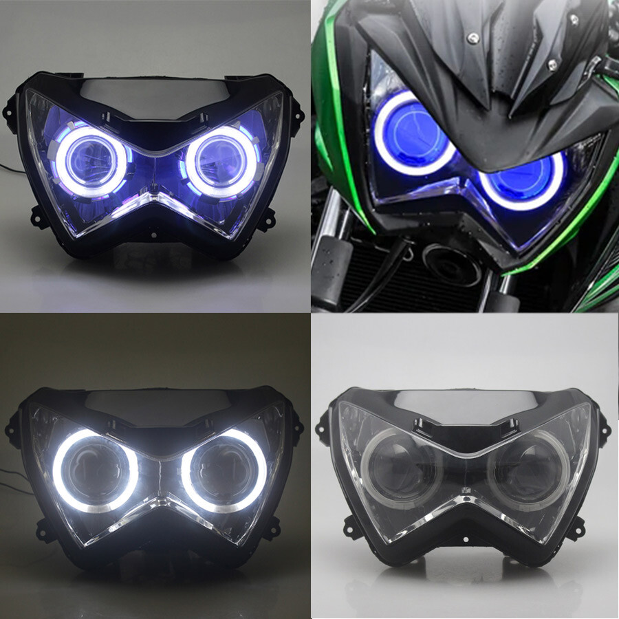 Full Headlight Assembled White Angel Blue Devil Eyes For Kawasaki