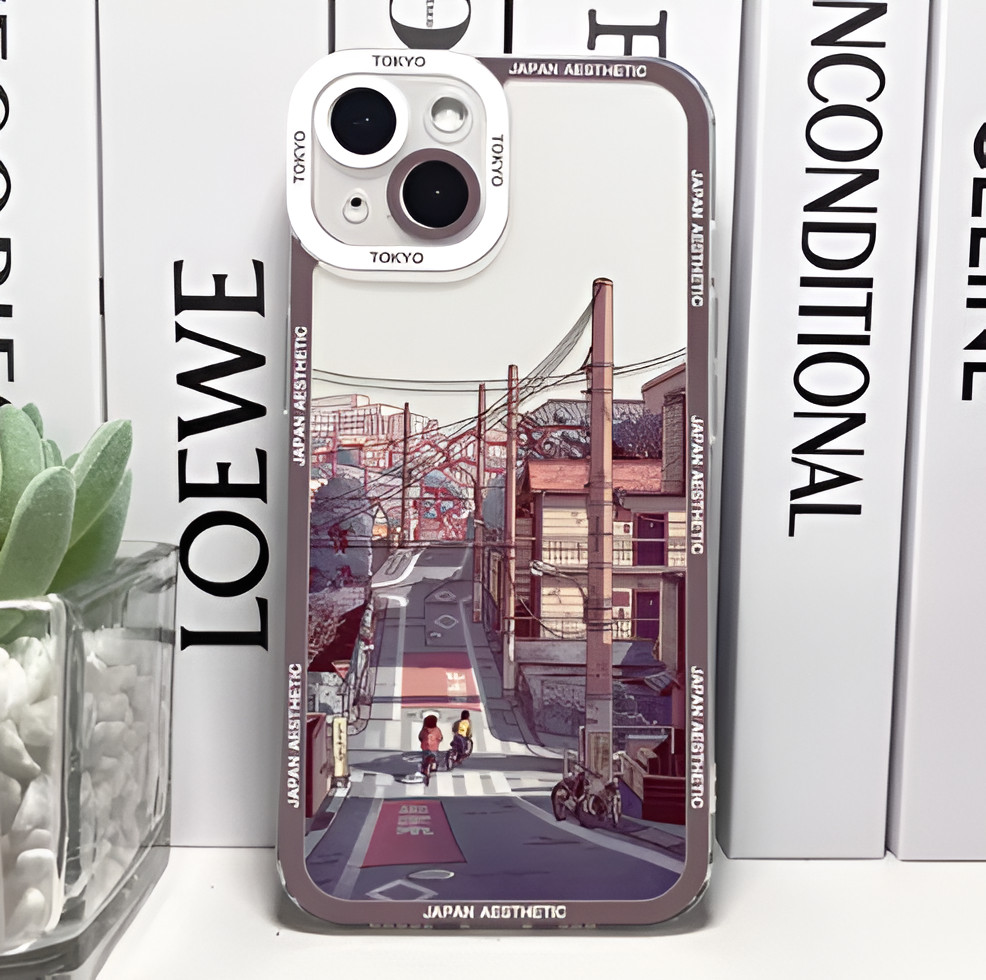 Aesthetic Japan Anime-Style Homes & Streets Phone Case For iPhone 13/14/15 Pro