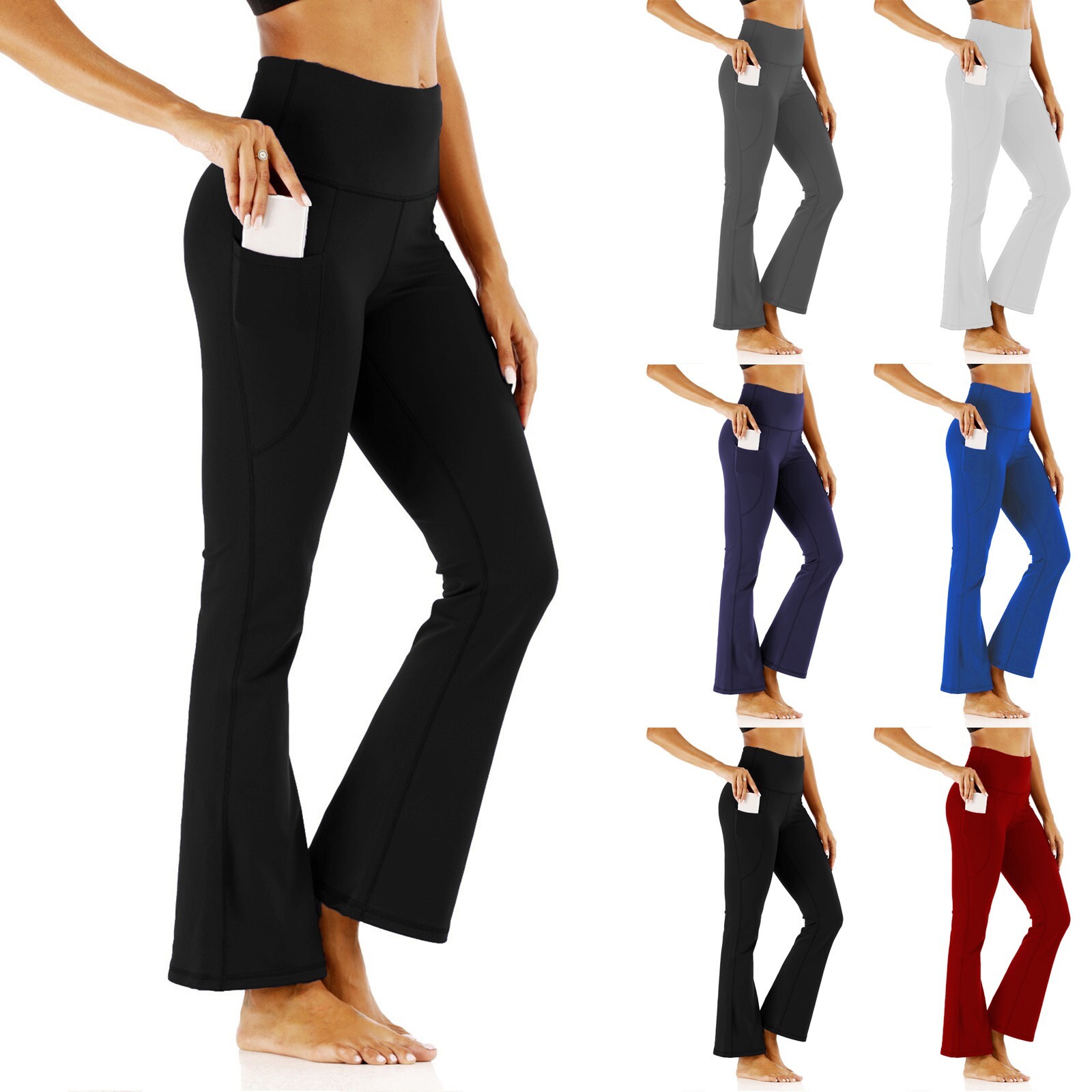 Women Wide Leg Pants High Waist Workout Pants Tummy Control Work Pants w/Pockets