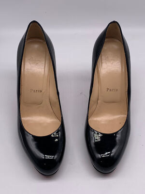 Christian Louboutin Womens Black Patent Almond Toe Mini Platform