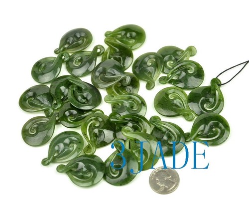 Green Nephrite Jade Twist Pendant Necklace Maori Design Greenstone Jewelry - Picture 2 of 4