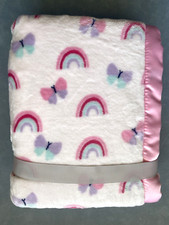 Parents Choice Rainbow Butterfly Baby Blanket Pink Minky Dot Satin Trim 30 x 40