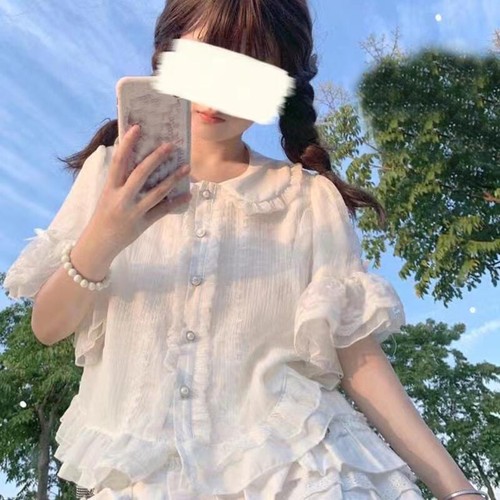 Girls Short Sleeve Japanese Summer Shirts Blouse Women Lolita Doll collar Tops - 第 2/8 張圖片
