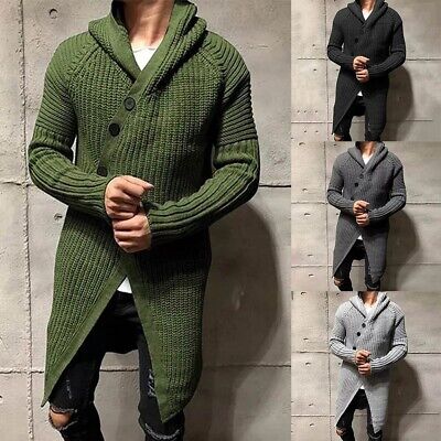 Classic Dark Gray Long Sleeve Cardigan Sweater Outwear Coat for Men M ...
