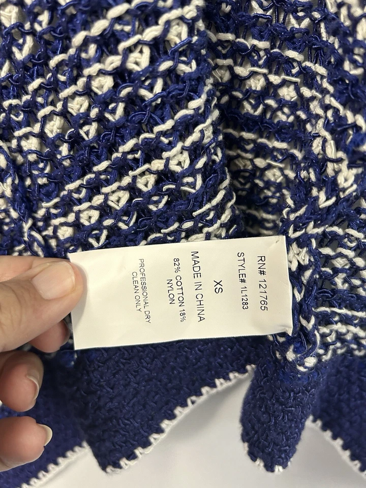 Poleci Suéter Cárdigan Azul Botón Asimétrico XS Manga Larga Azul Blanco Foto 3 de 4