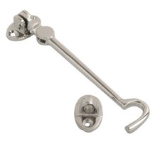 Cabin Hook & Eye Silent Pattern Hook Hold Back Gate or Shed Door Brass or Chrome