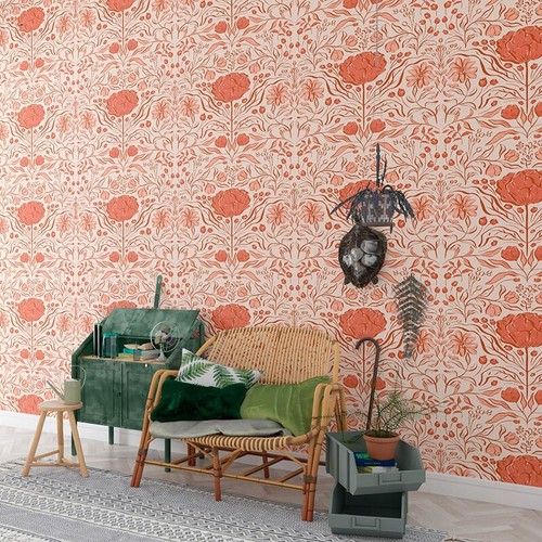 Red Big Floral Peel and Stick Removable Vinyl Self-Adhesive Wallpaper 17" x118" - Picture 8 of 13