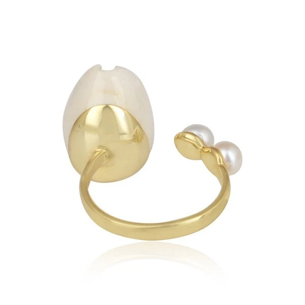 Anillo enchapado en oro con piedras preciosas y perlas naturales hecho a mano joyería religiosa Foto 3 de 4