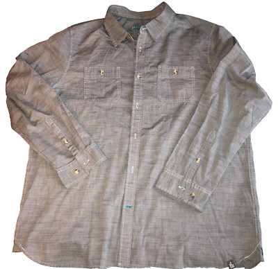 North Face Shirt Men's Shirt 2XL (XXL) Long Sleeve Gray Button Down Blue Accents