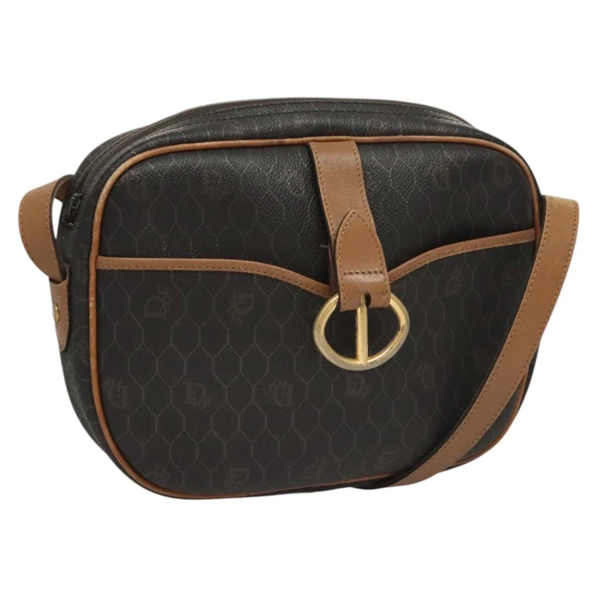 Christian Dior sac à bandoulière toile nid d'abeille PVC cuir noir authentique mr1164