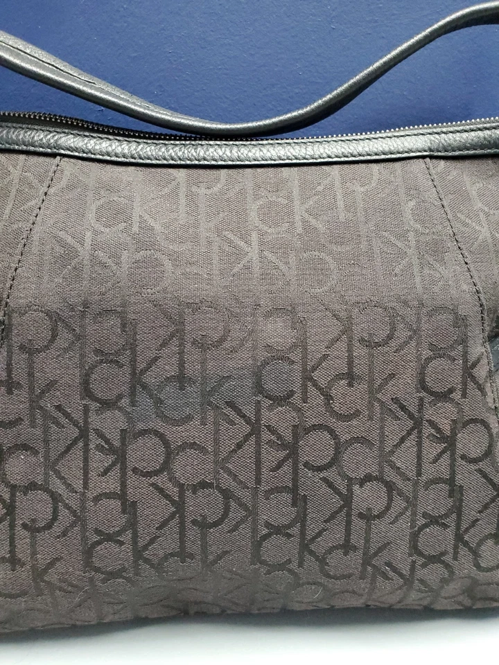 Calvin Klein Hobo Bag Womens Black Canvas Shoulder Strap Silver Hardware - Image 4 of 4