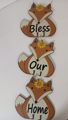 Bless Our Home Fox Wooden Sign Plaque Wall Hanging Home Decor 