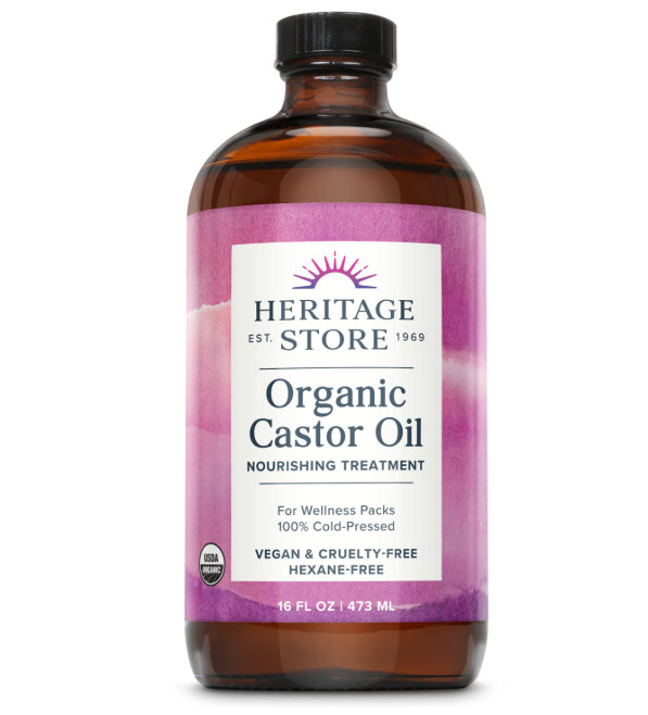 HERITAGE STORE Organic Castor Oil 16oz, Cold Pressed, Hair,Skin Treatment,Vegan