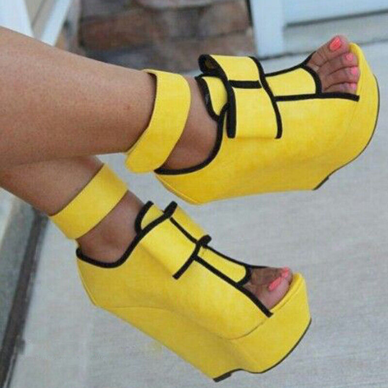 Women Sandals Peep Toe Platform Wedges Heels Yellow Shoes Women Sandals Peep Toe Platform Wedges Heels Yellow Shoes
