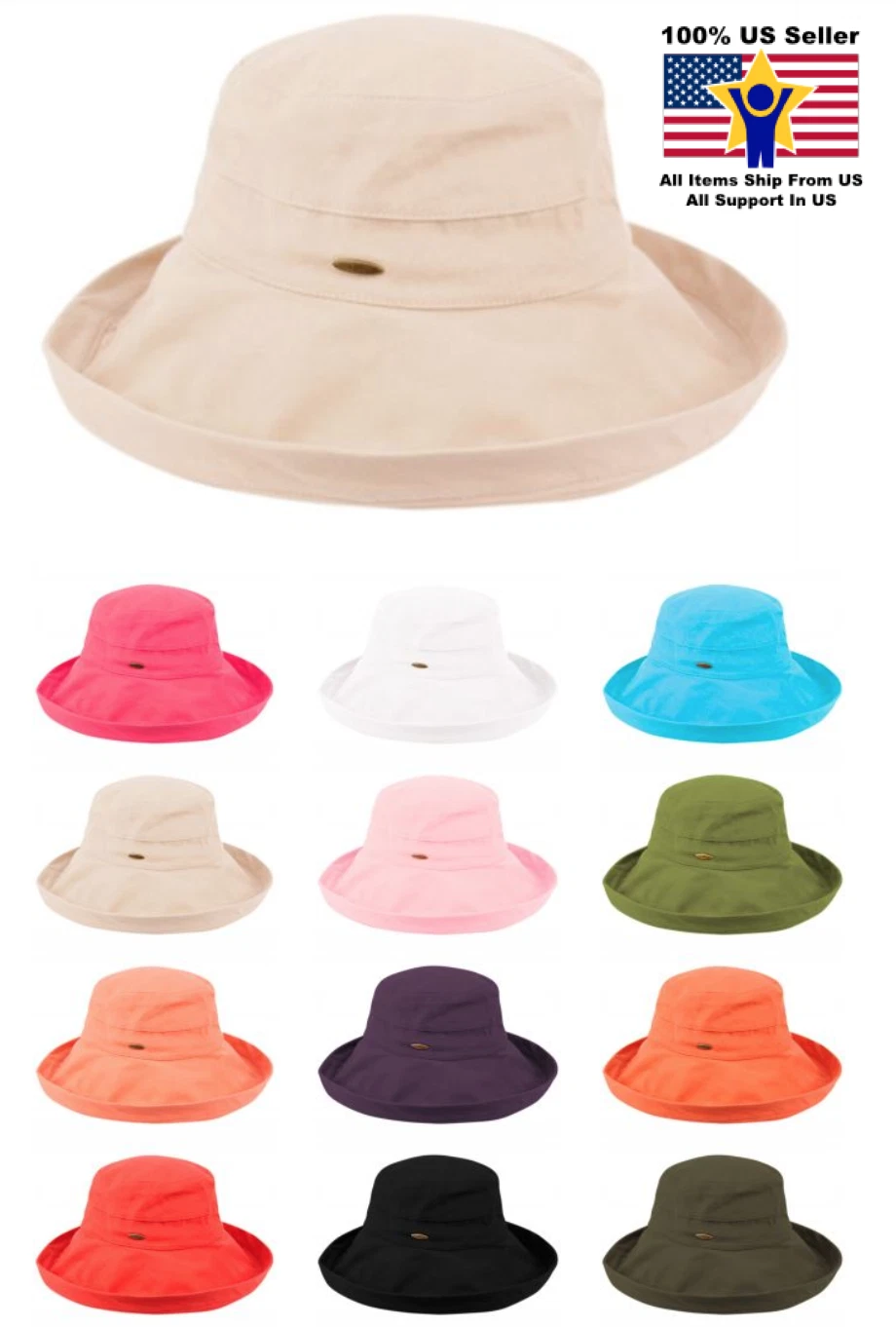 Angela & William Packable 100% Cotton Cloche Beach Women's Sun Hat SPF50 CL1801