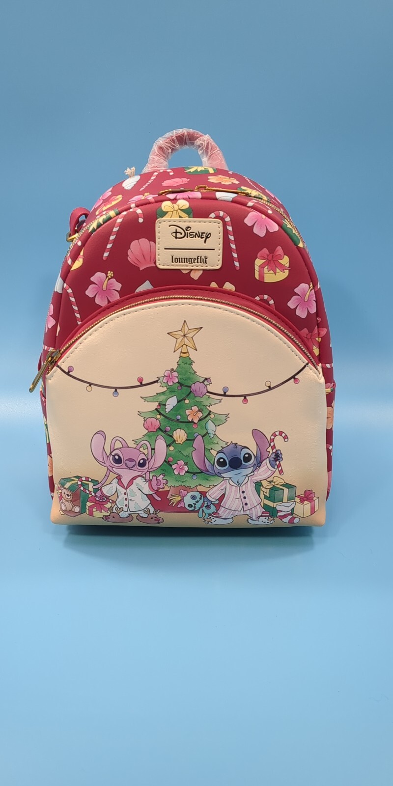 Loungefly Disney Stitch & Angel Holiday Tree Mini Backpack & Wallet Set NEW image 5