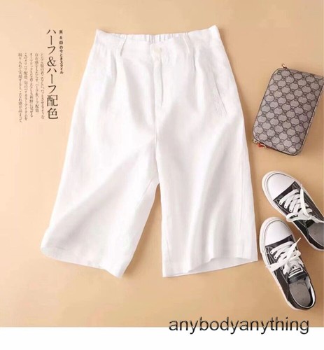 Womens Long Shorts Cotton Linen Knee Length with Pockets Lightweight Loose - Foto 6 di 21