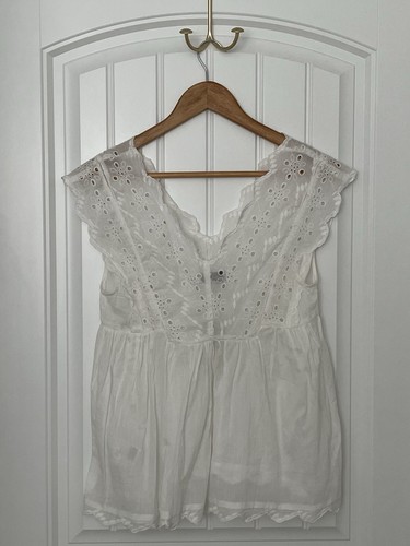 Lucky Brand ärmellose Bluse Damen XS weiß Ösen Baumwolle Voile neu mit Etikett - Bild 5 von 8