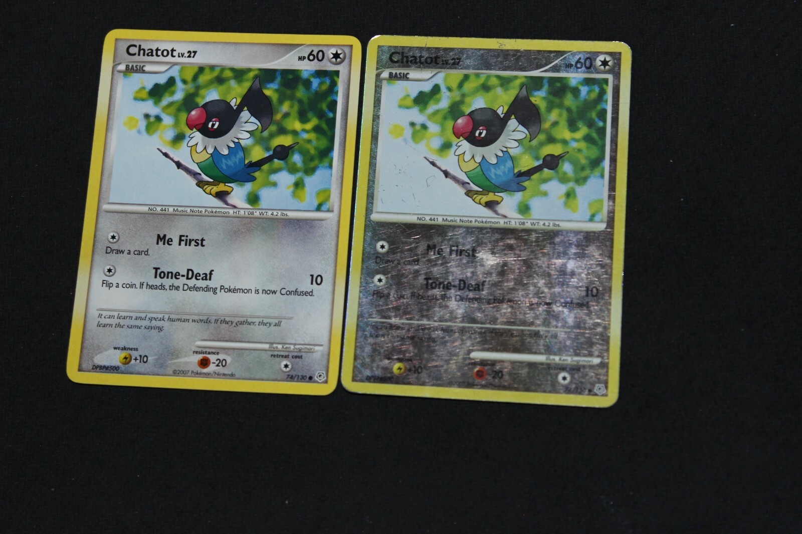 Pokemon Card Lot PL-MP NH & Reverse Holo Chatot 74/130 Diamond & Pearl Base Set