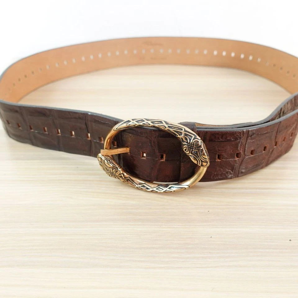 ROBERTO CAVALLI Cinturón Cocodrilo 95 38 Grande Marrón Western Serpiente Hebilla Celta De Colección Foto 2 de 4