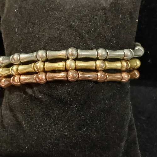 3 Lia Sophia dehnbare Bambus Armbänder gebürstet silber gold bronzefarben