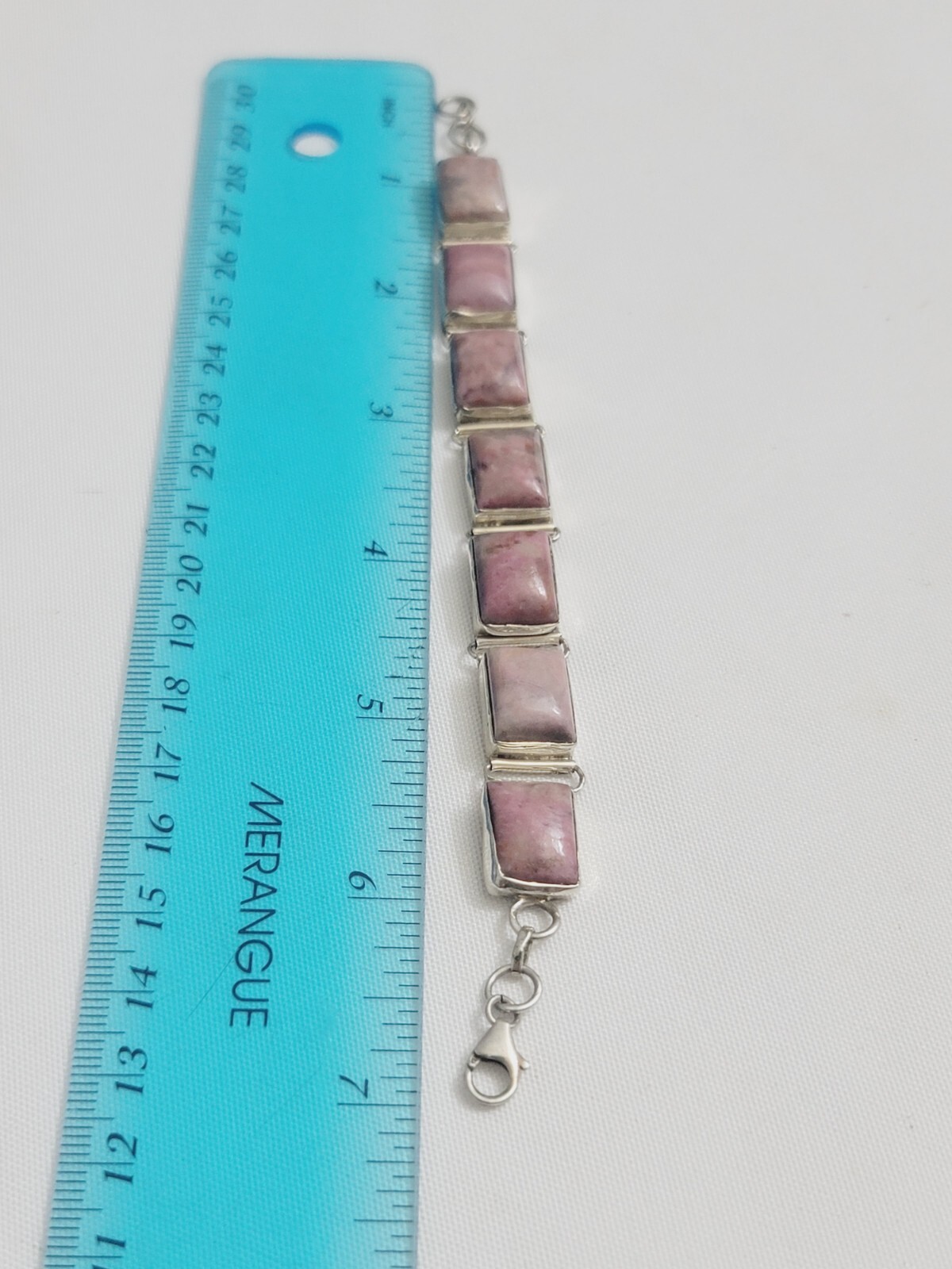Solid 925 Sterling Silver Rhodonite Bracelet 7" I… - image 3